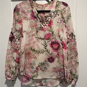Haute Hippie Floral Lace-Up Blouse - Pink and Green